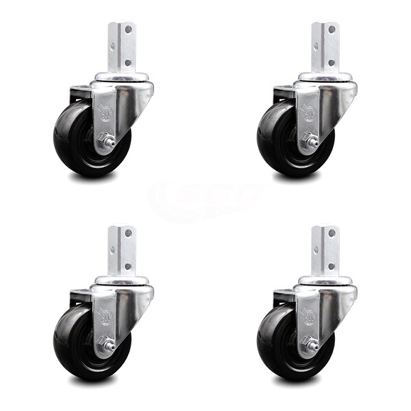 3 Inch Hard Rubber Wheel Swivel 7/8 Inch Square Stem Caster Set